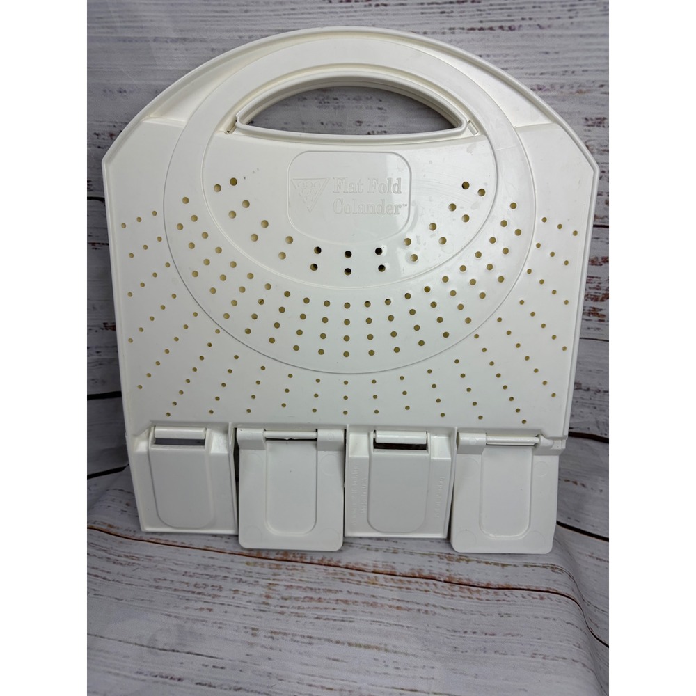 As seen on TV Flat Fold Colander White Plastic Collapsible Strainer USA Made - Picture 3 of 7